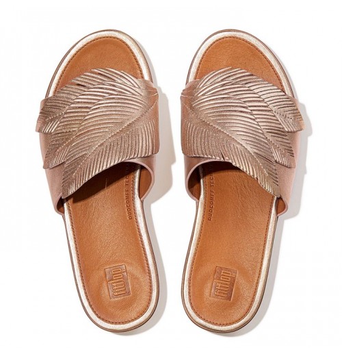 Sola Feather Metallic Leather Slides