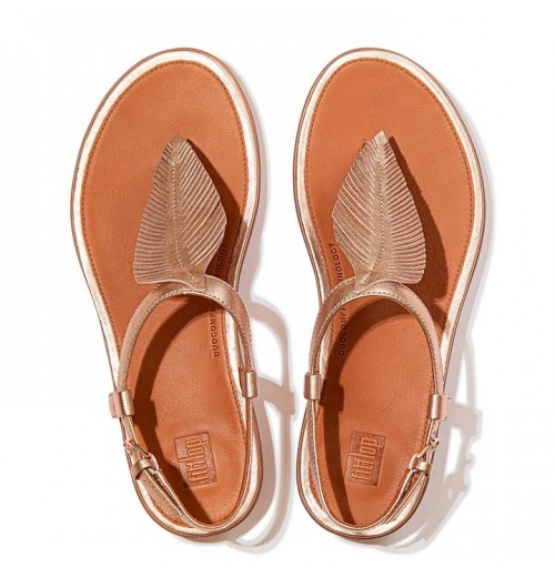 Tia Feather Metallic Leather Back-Strap Sandals