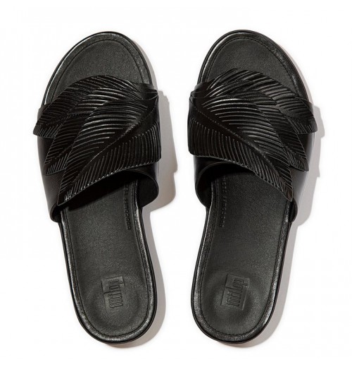 Sola Feather Metallic Leather Slides