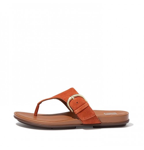 Gracie Buckle Suede Toe-Post Sandals