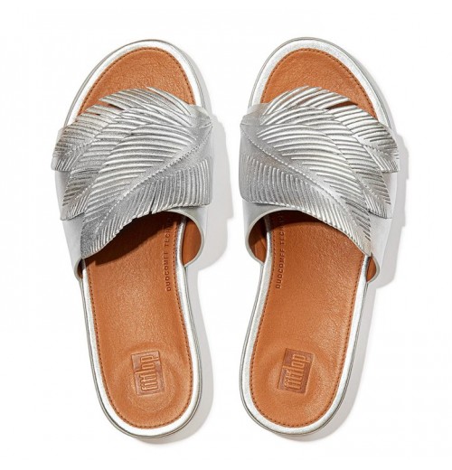 Sola Feather Metallic Leather Slides