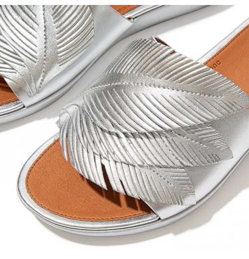 Sola Feather Metallic Leather Slides