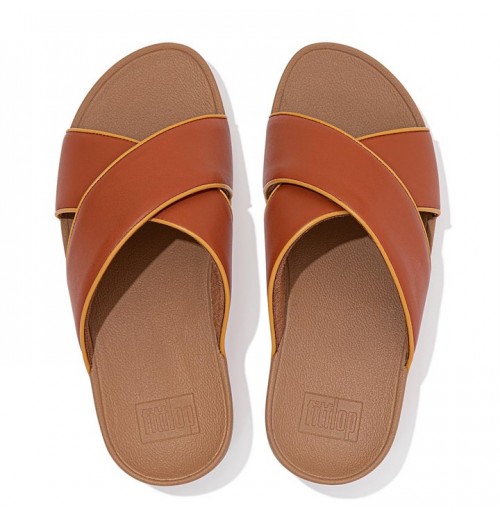 Lulu Pop Binding Leather Cross Slides