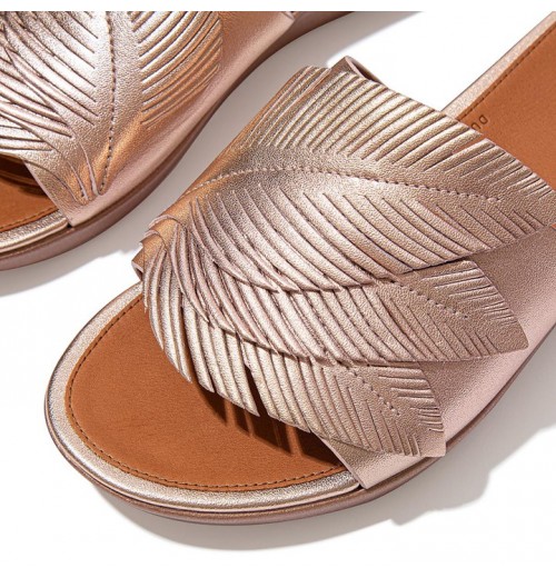 Sola Feather Metallic Leather Slides