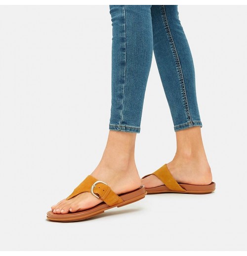 Gracie Buckle Suede Toe-Post Sandals