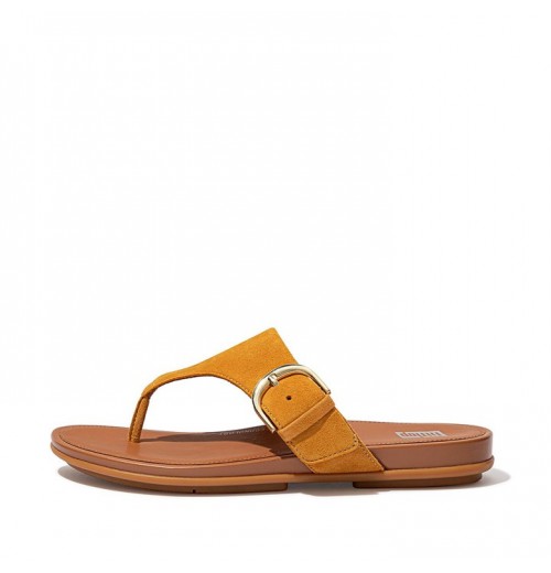 Gracie Buckle Suede Toe-Post Sandals